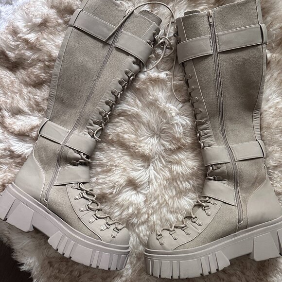 CLUBEXX WAYFARING ADVENTURE KNEE HIGH Gray Lace-Up tall Combat Boots size 11 - Picture 1 of 15